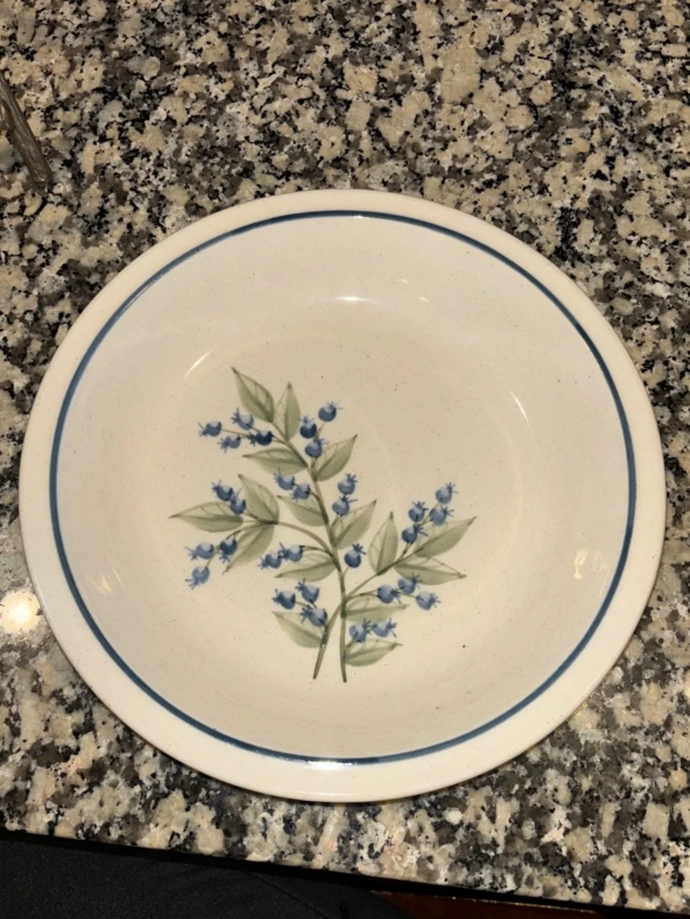 Vintage Union Stoneware Maine Hand-Painted Blue Floral Stoneware Serving Bowl